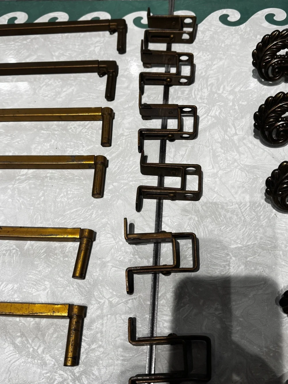 6- Antique Swing Arm Curtain Rod Hardware Set in Dark Bronze